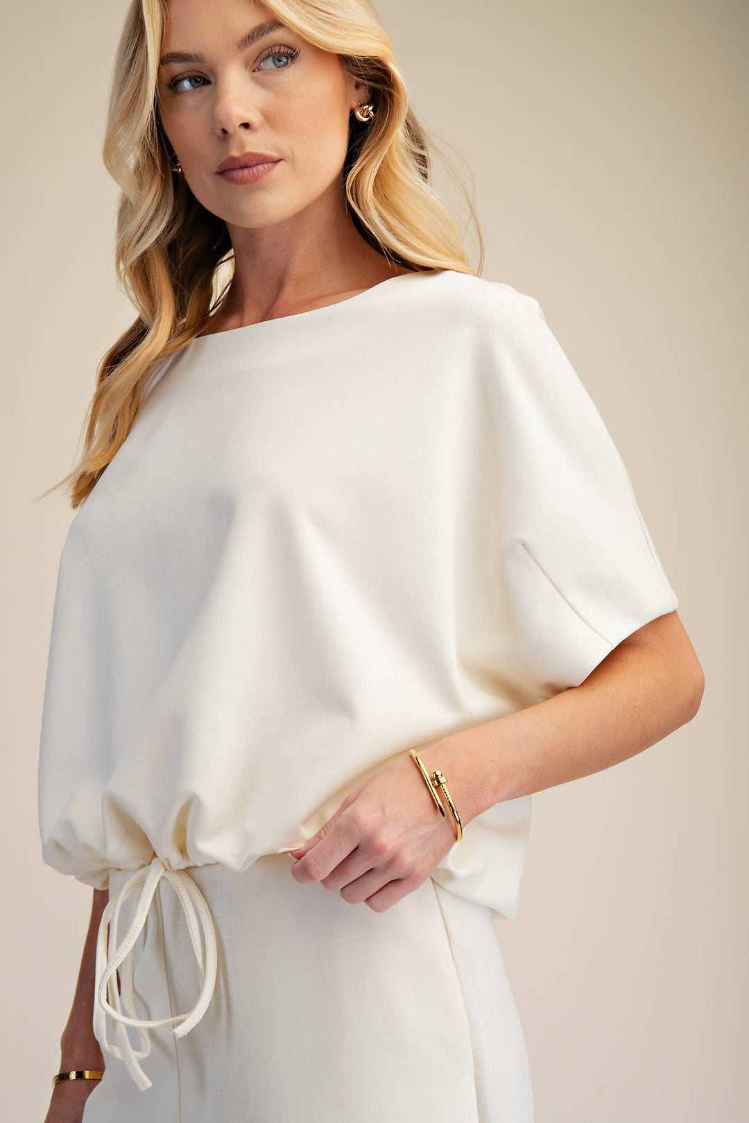 - Round Neck Asymmetrical Hem Adjustable With Ties Top - - Cultured Cloths Apparel