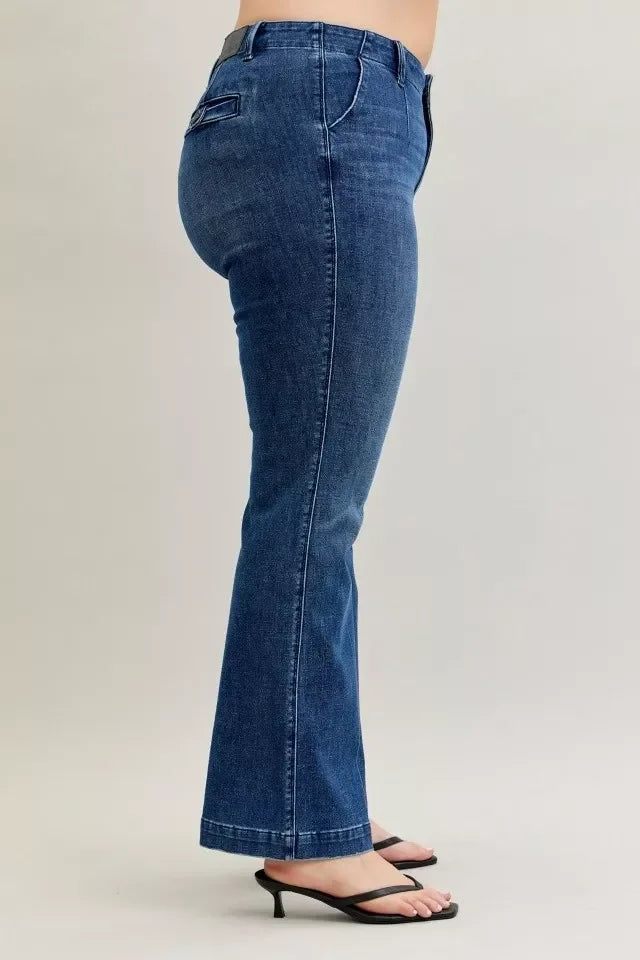 Denim - Judy Blue Full Size Mid Rise Bootcut Jeans with Welt Pockets Plus Size - - Cultured Cloths Apparel