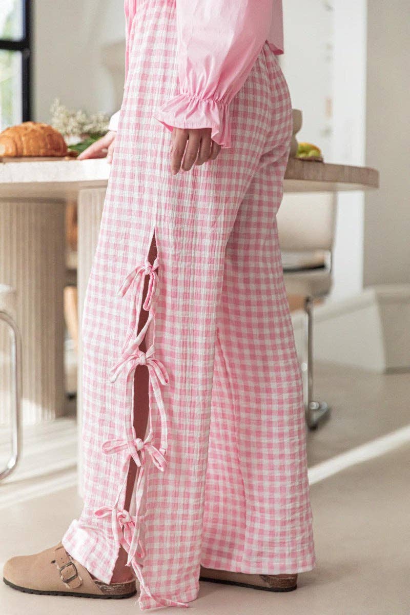 Pants - Bow Side Split Plaid Casual Pants - - Cultured Cloths Apparel