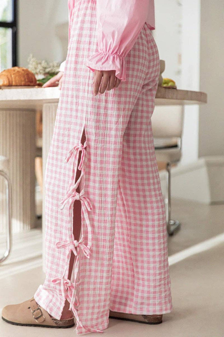 Pants - Bow Side Split Plaid Casual Pants - - Cultured Cloths Apparel