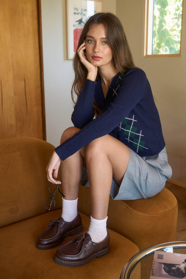 Women's Sweaters - ARGYLE PATTERN BUTTON DOWN LONG SLEEVE CARDIGAN - - Cultured Cloths Apparel