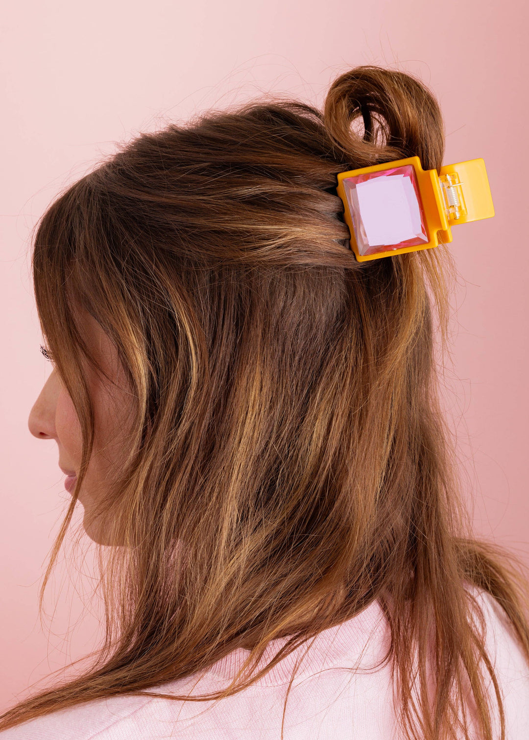 Accessories, Hair - Claw Hair Clip - Sm - Orange w/ Pink Square Stone - - Cultured Cloths Apparel