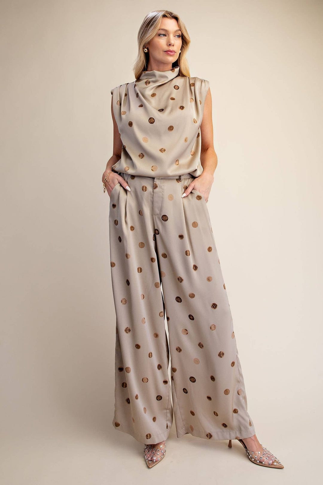 Tailored Wide Polka Dot High Waist Pants