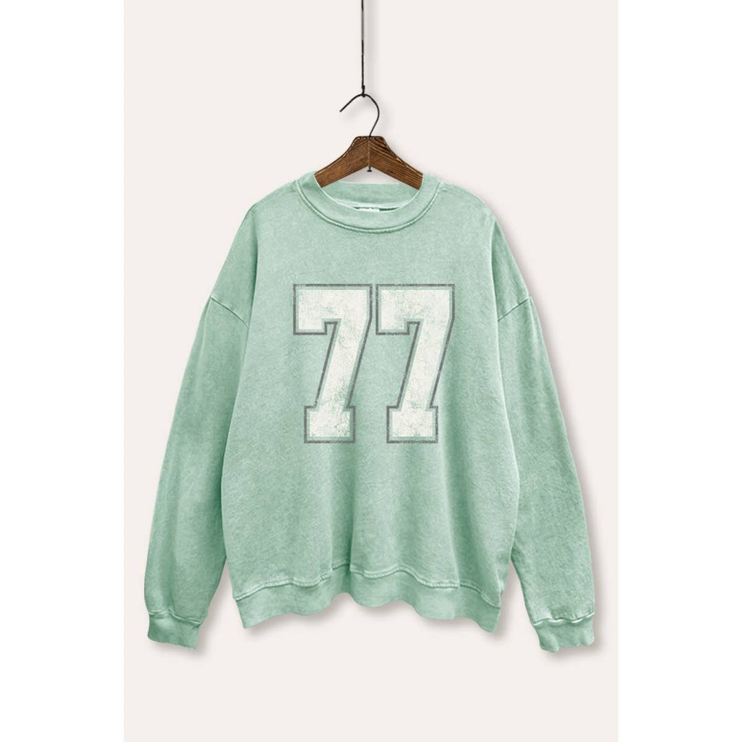 Number 77 Graphic Mineral Wash Sweatshirt
