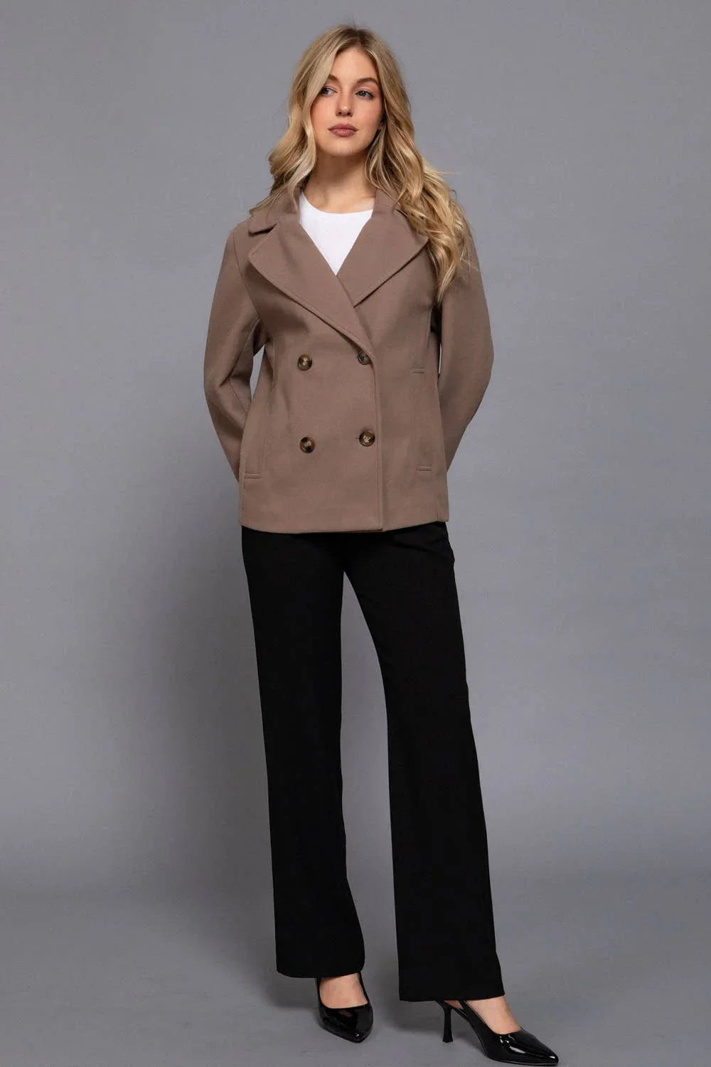 Outerwear - Long Sleeve Soft Felt Short Peacoat - - Cultured Cloths Apparel