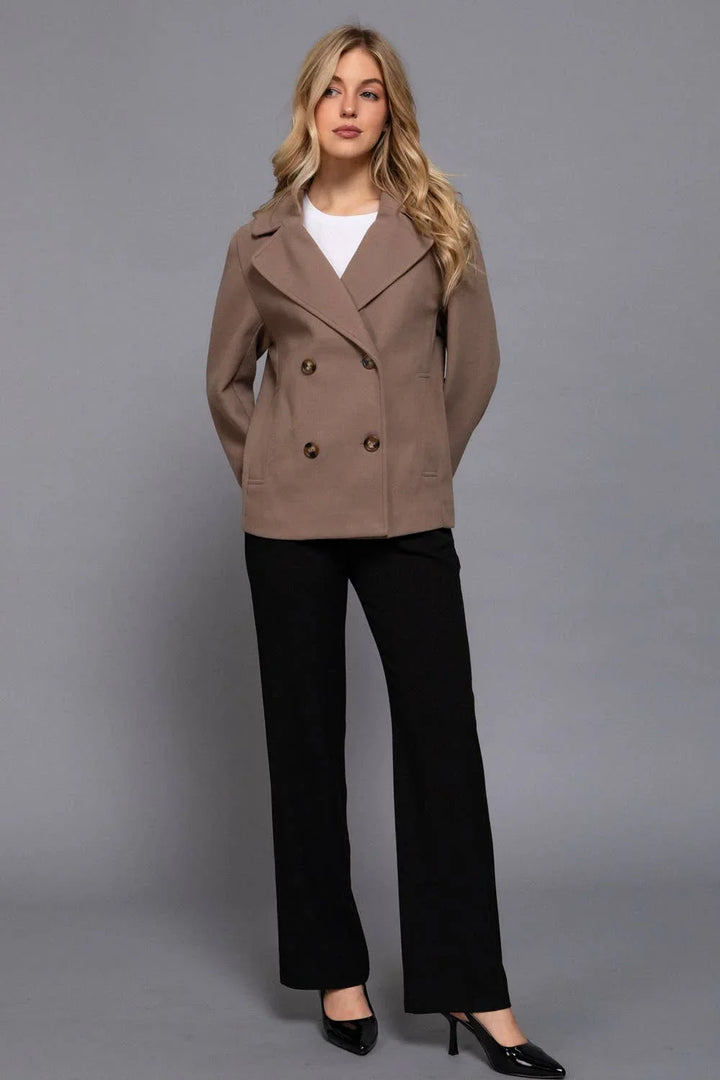 Outerwear - Long Sleeve Soft Felt Short Peacoat - - Cultured Cloths Apparel