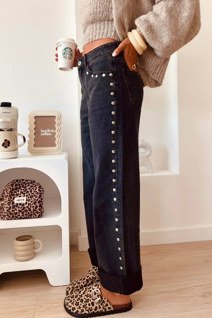 66 Fall 2026 High Waisted Studded Wide Leg Jeans