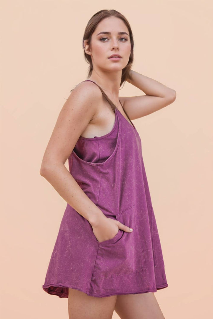 Dresses - Mineral Washed Knit Mini Dress with Shorts Inside - - Cultured Cloths Apparel