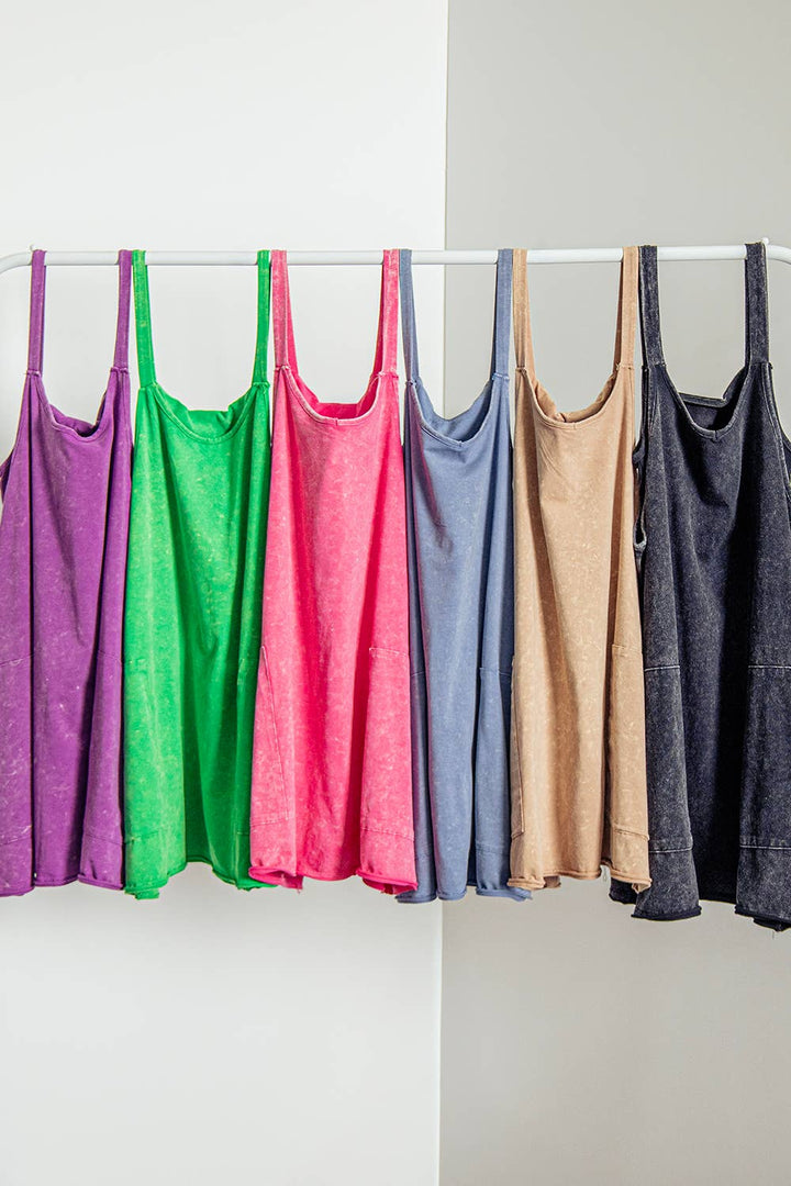 Dresses - Mineral Washed Knit Mini Dress with Shorts Inside - - Cultured Cloths Apparel