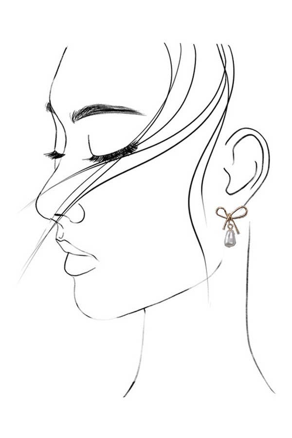 Accessories, Earrings - PEARL DANGLE GOLD BOW DROP EARRINGS | 80E2800 - - Cultured Cloths Apparel
