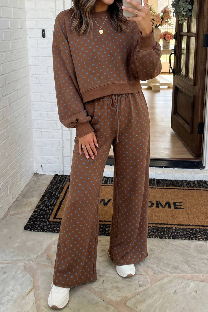 Polka Dot Casual Shift Drawstring Pants Set