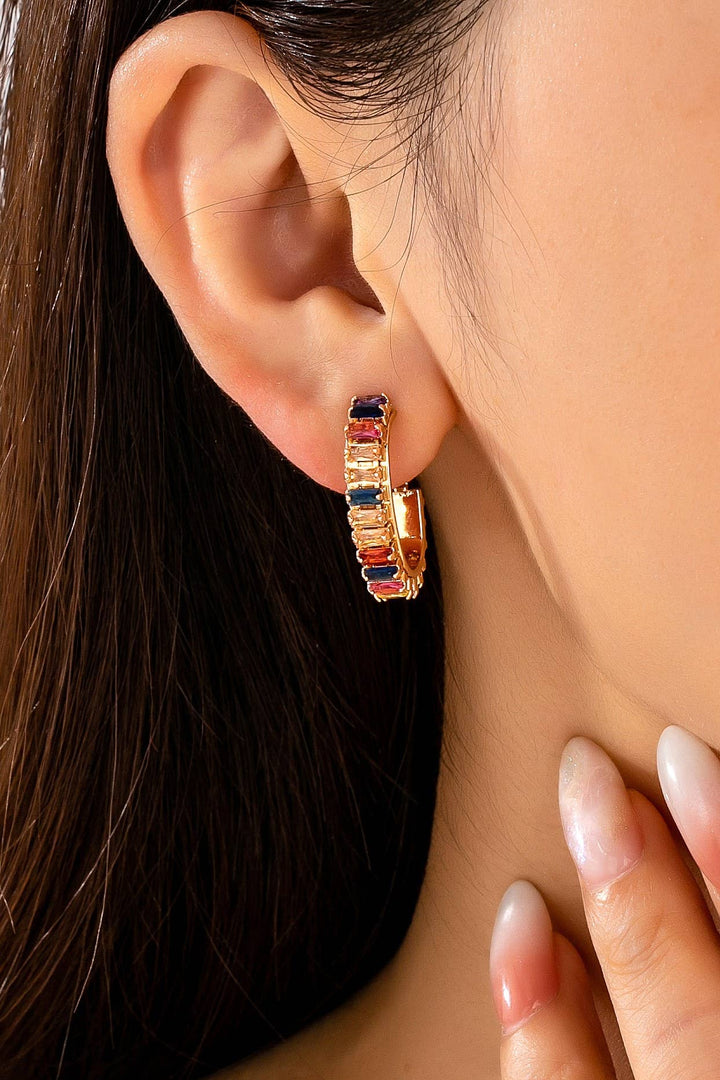 Accessories, Earrings - Multicolor Baguette Crystal Hoop Earrings | 80E62401 - Gold - Cultured Cloths Apparel