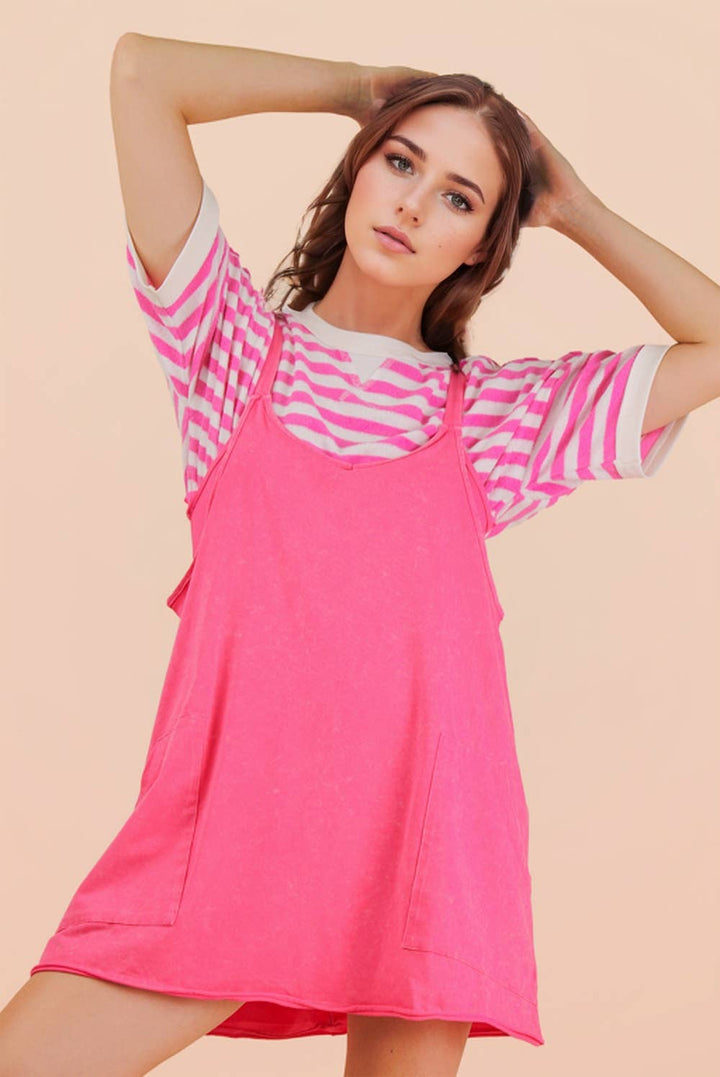 Dresses - Mineral Washed Knit Mini Dress with Shorts Inside - - Cultured Cloths Apparel