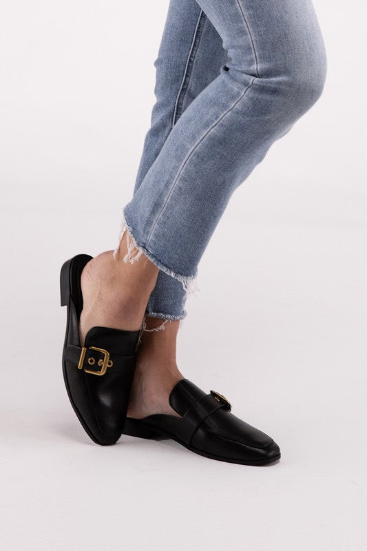 Shoes - Chantal-S Buckle Backless Slides Loafer Shoes - Black - Cultured Cloths Apparel