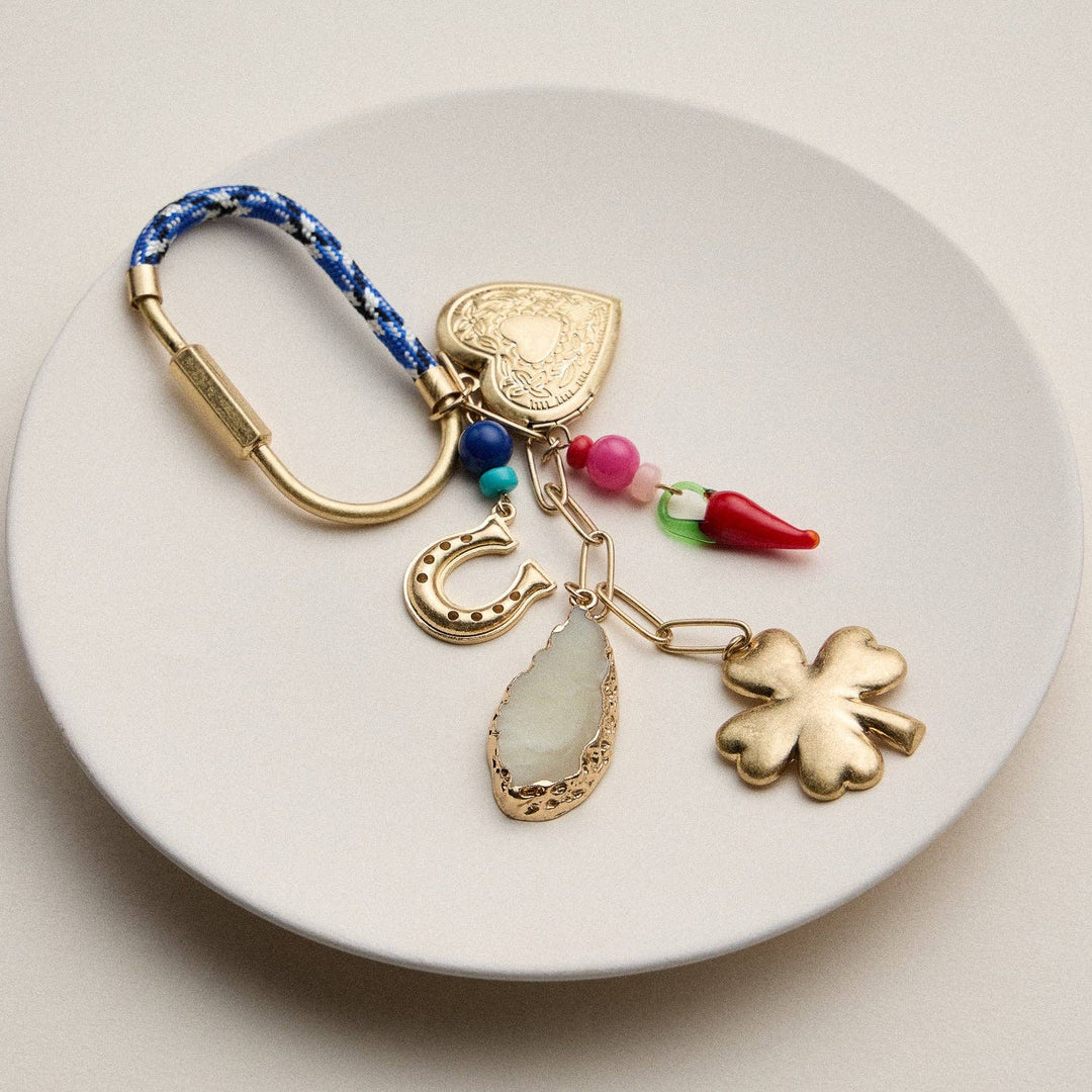 Accessories, Key Chains - Gold Lucky Charm Keychain | Clover & Heart - - Cultured Cloths Apparel