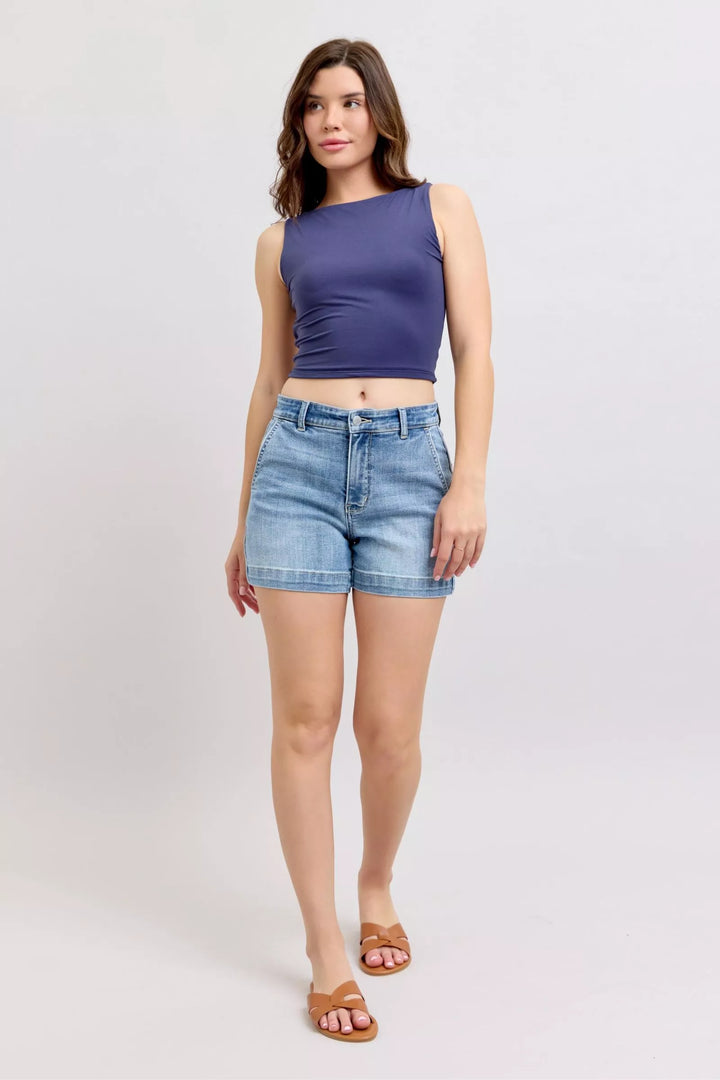 Women's Shorts - Judy Blue Mid Rise Denim Shorts - - Cultured Cloths Apparel