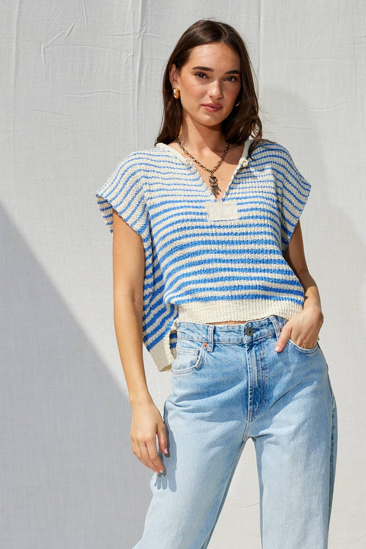 - Striped Cap sleeve Slouchy Sweater - - Cultured Cloths Apparel