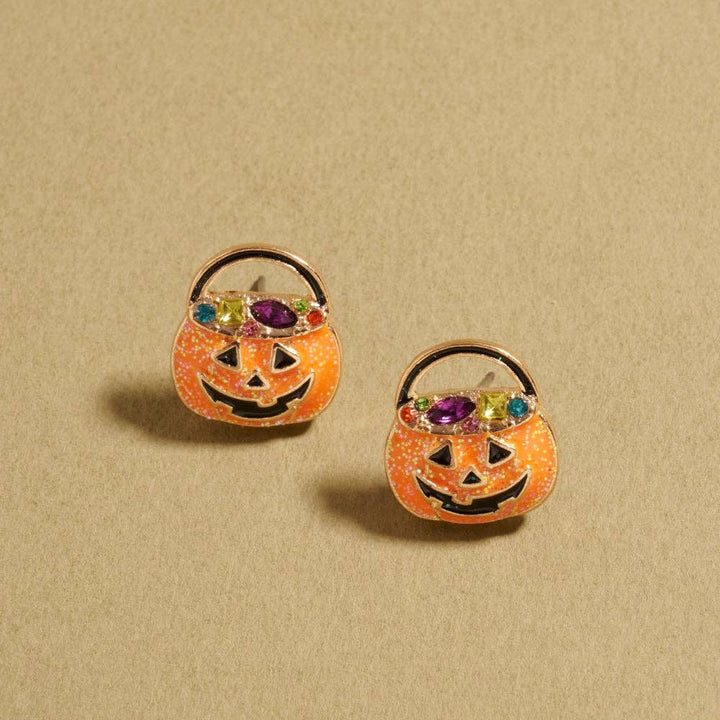 Accessories, Earrings - Pumpkin Basket Earrings with Rhinestone Jewelry - Gold - Cultured Cloths Apparel