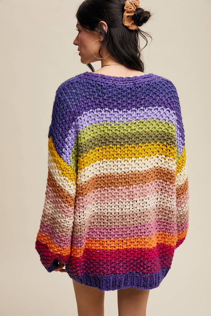 Women's Sweaters - Rainbow Hand-Crochet Open Cardigan - - Cultured Cloths Apparel