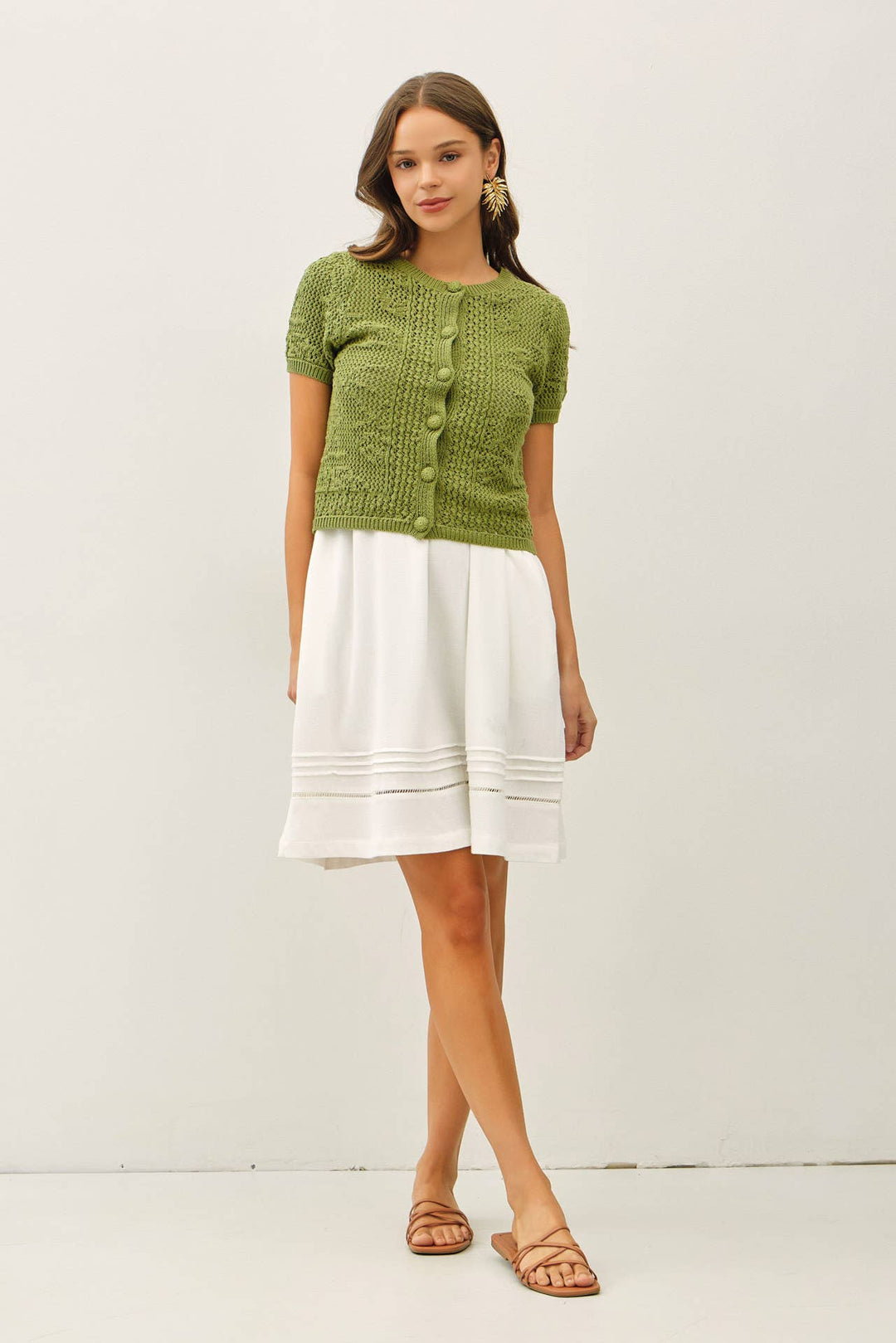 Women's Short Sleeve - PATTERNED CROCHET SHORT SLEEVE CROP CARDIGAN - - Cultured Cloths Apparel