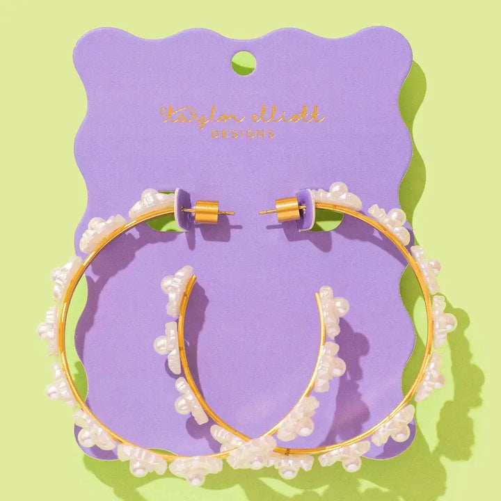 Accessories, Earrings - Hoop Earrings - Pearl Flowers - Amelia - - Cultured Cloths Apparel
