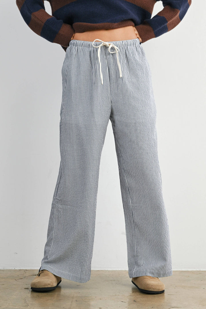 Pants - Drawstring Waist Striped Pants - - Cultured Cloths Apparel