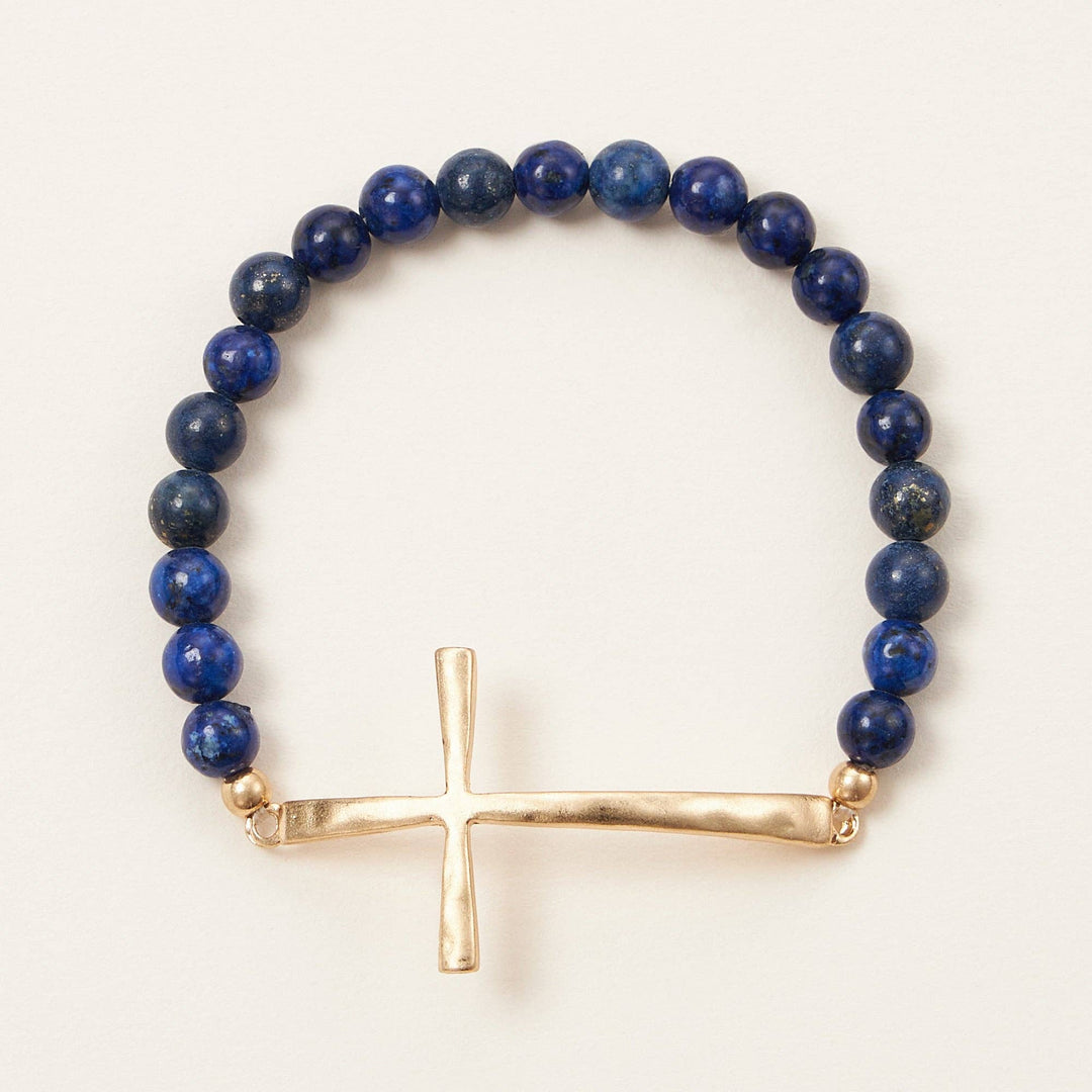 Accessories, Bracelets - Natural Stone Cross Stretch Bracelet - - Cultured Cloths Apparel