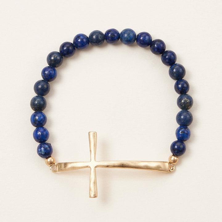 Accessories, Bracelets - Natural Stone Cross Stretch Bracelet - - Cultured Cloths Apparel