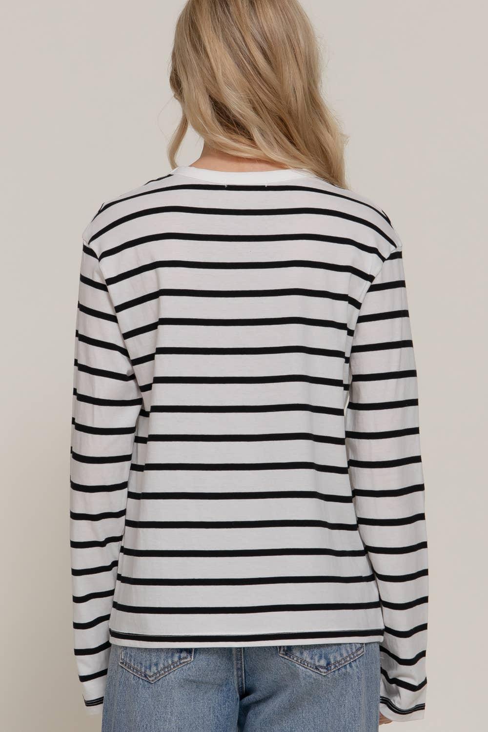 Women's Long Sleeve - Long Sleeve Round Neck Neck Stripe Tee - - Cultured Cloths Apparel