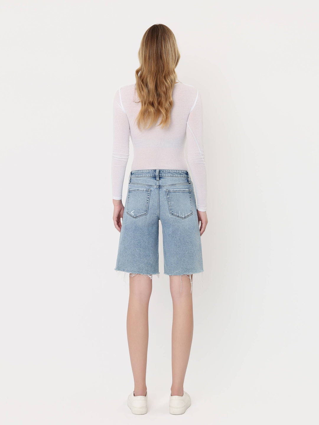 Denim - MID RISE RAW HEM LIGHT WASH DENIM JORTS - - Cultured Cloths Apparel