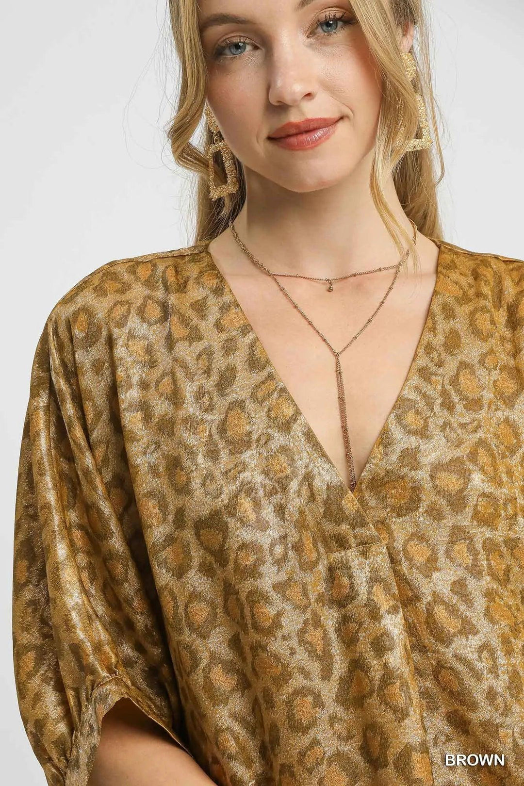 Women's Dresses - Umgee Metallic Leopard Print V-Neck Kimono Dress - - Cultured Cloths Apparel