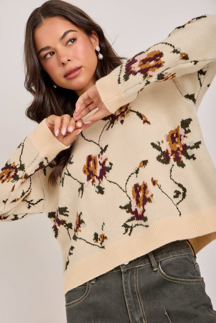 FALL BOTANICAL HEIRLOOM FLORAL SWEATER TOP