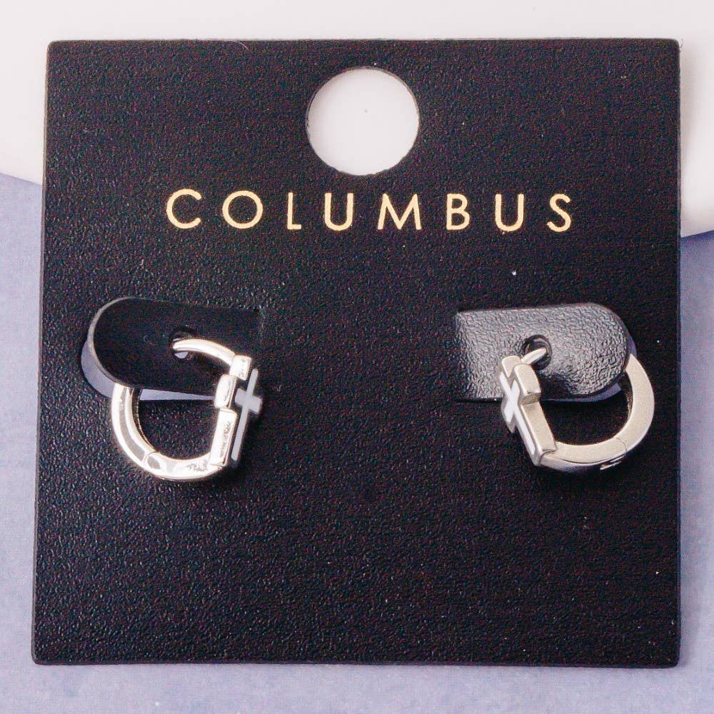 Accessories, Earrings - Gold Dipped Enamel Cross Huggie Hoop Earrings - - Cultured Cloths Apparel