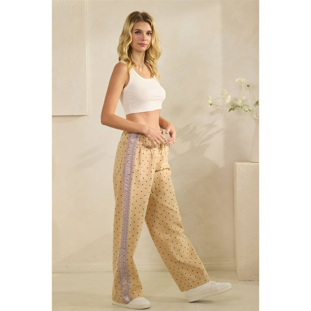 Polka Dot Pants with Satin Contrast Accents