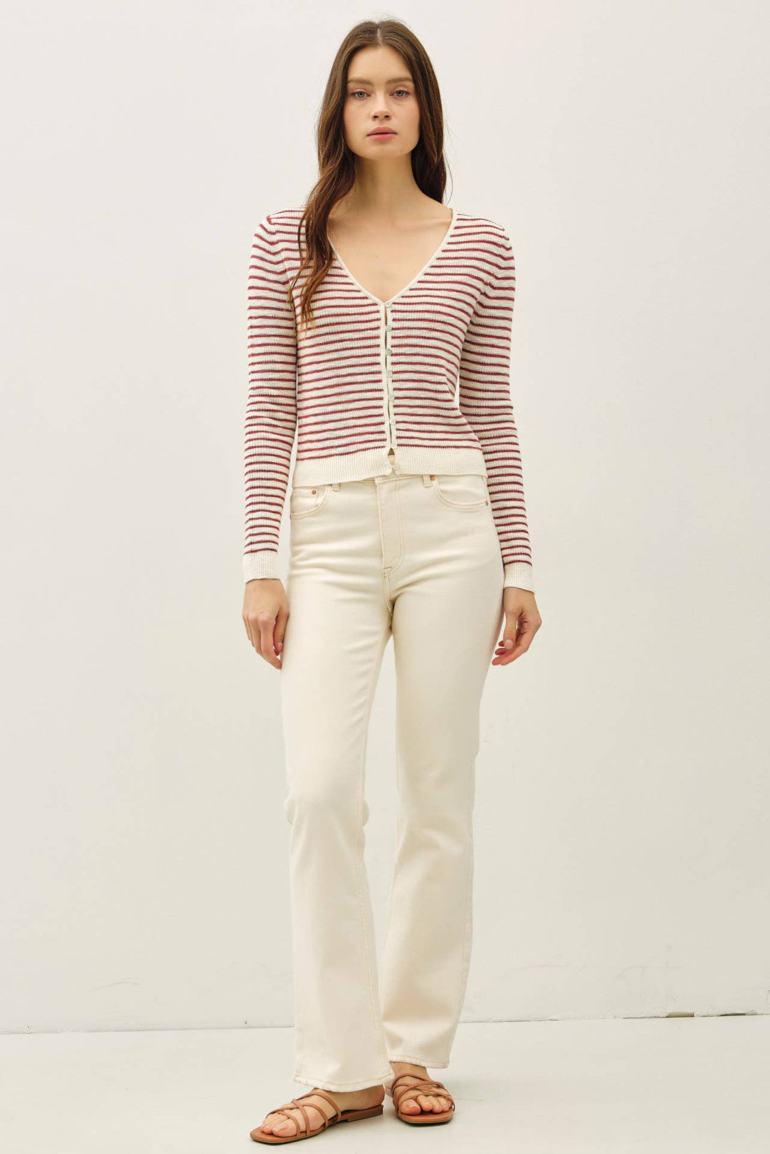 STRIPE CROPPED VNECK CARDIGAN
