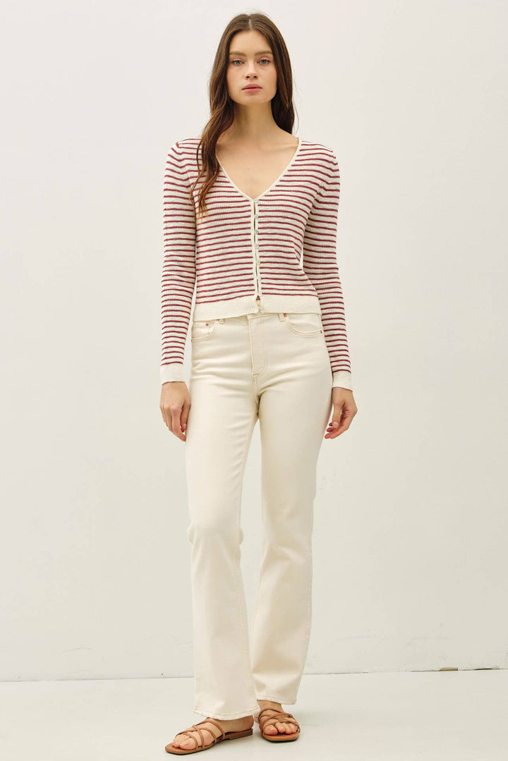 STRIPE CROPPED VNECK CARDIGAN