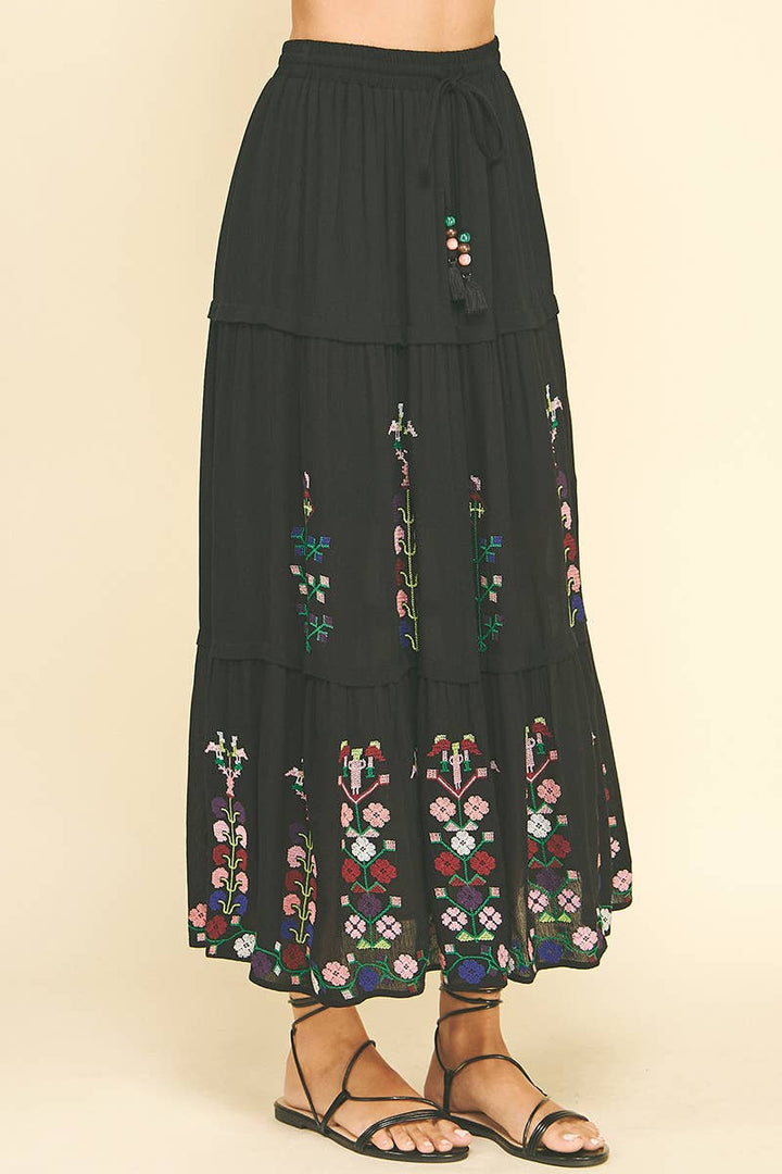 Skirts - FLORAL EMBROIDERED MAXI SKIRTS - - Cultured Cloths Apparel
