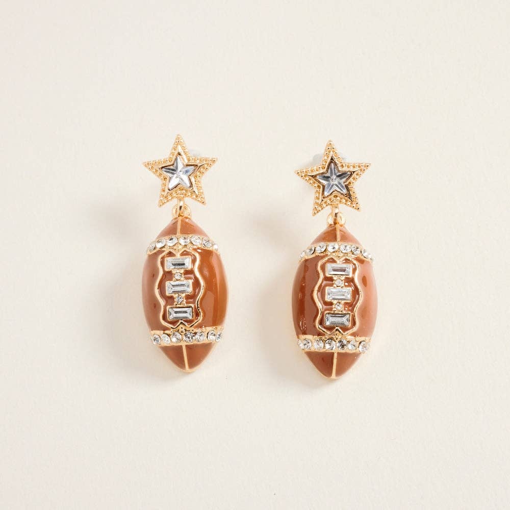 Accessories, Earrings - 1.75 Inch Football Star Gameday Rhinestone Post Earrings - - Cultured Cloths Apparel