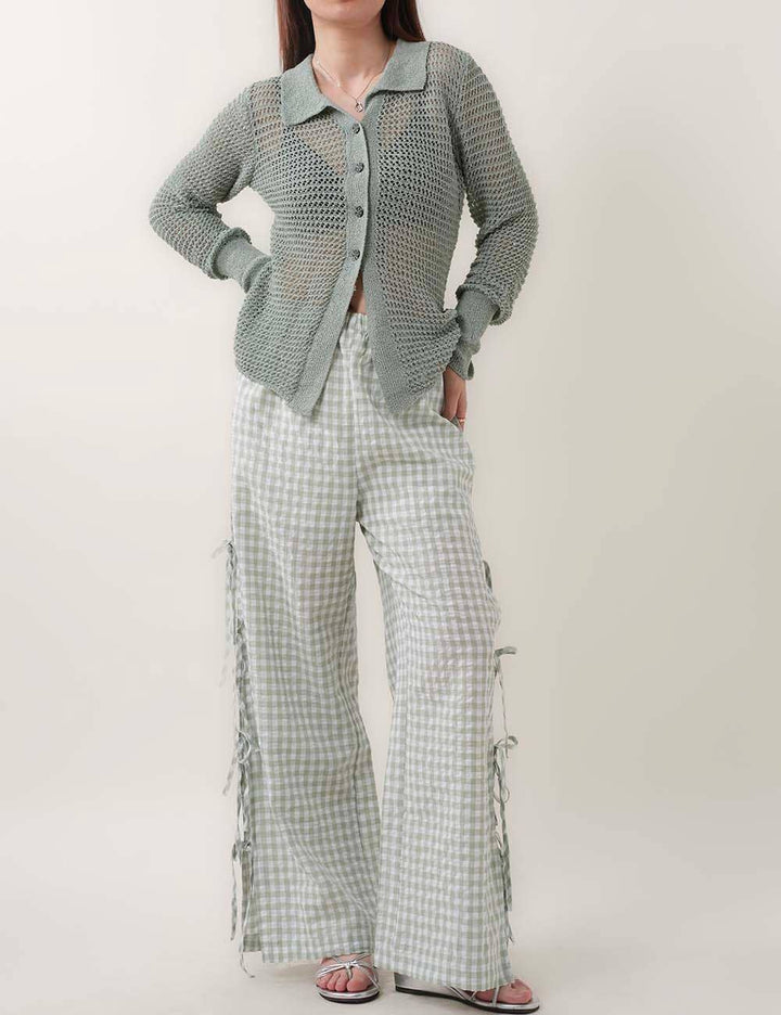 Pants - Bow Side Split Plaid Casual Pants - - Cultured Cloths Apparel