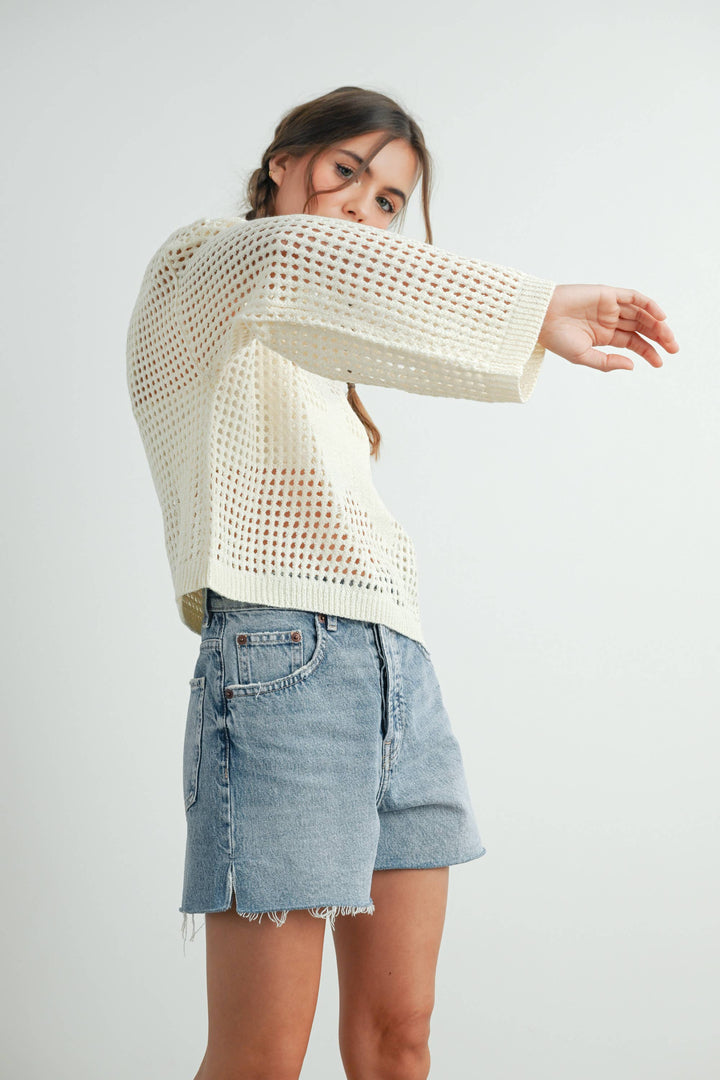 Women's Sweaters - Star Crew Neck Crochet Sweater - - Cultured Cloths Apparel