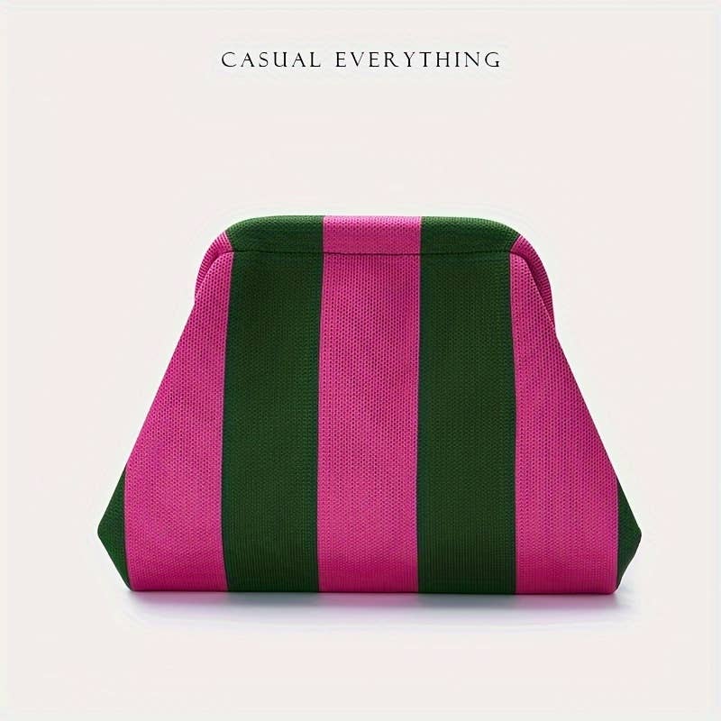 Compact Urban Chic Stripe Design Clutch Bag Makeup Pouch