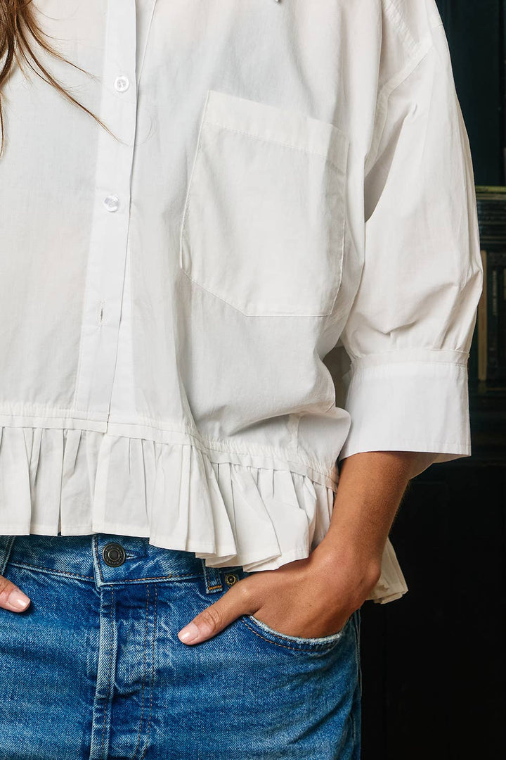 Women's Short Sleeve - Ruffled Hem Solid Poplin Blouse Shirt Top - - Cultured Cloths Apparel