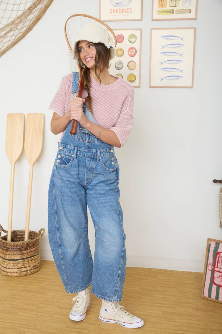 WASHED SHORT SLEEVE BOXY KNIT TOP