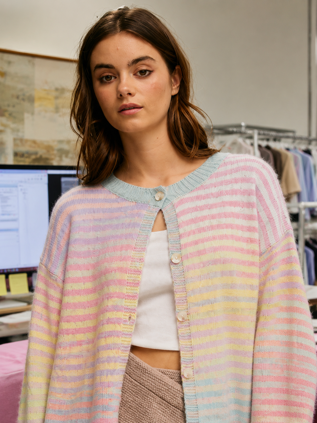 Cardigans - Space-Dye Striped Button-Down Cardigan - - Cultured Cloths Apparel