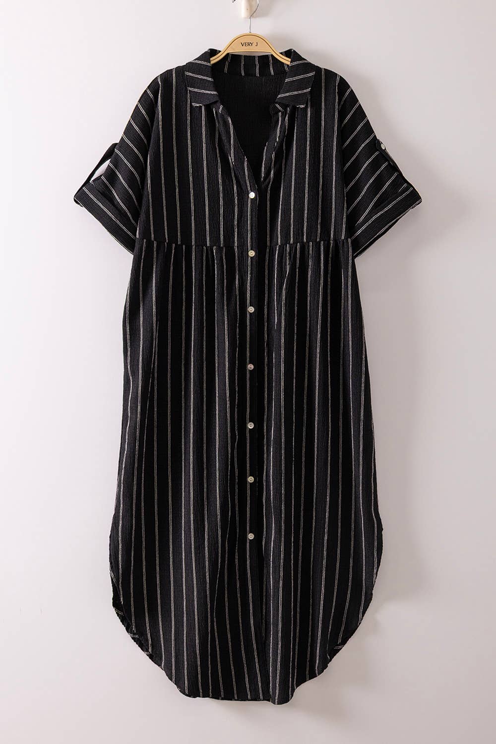 Dresses - Striped Linen Midi Button Down Shirt Dress - - Cultured Cloths Apparel