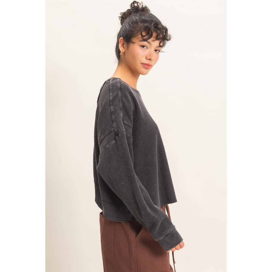 Mineral Wash Waffle Open Back Top