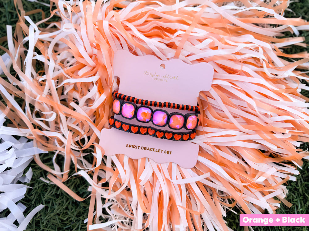 Accessories, Bracelets - Enamel Stretch Bracelets - Team Spirit -3 Pc Set-Asst Colors - Orange + Black - Cultured Cloths Apparel