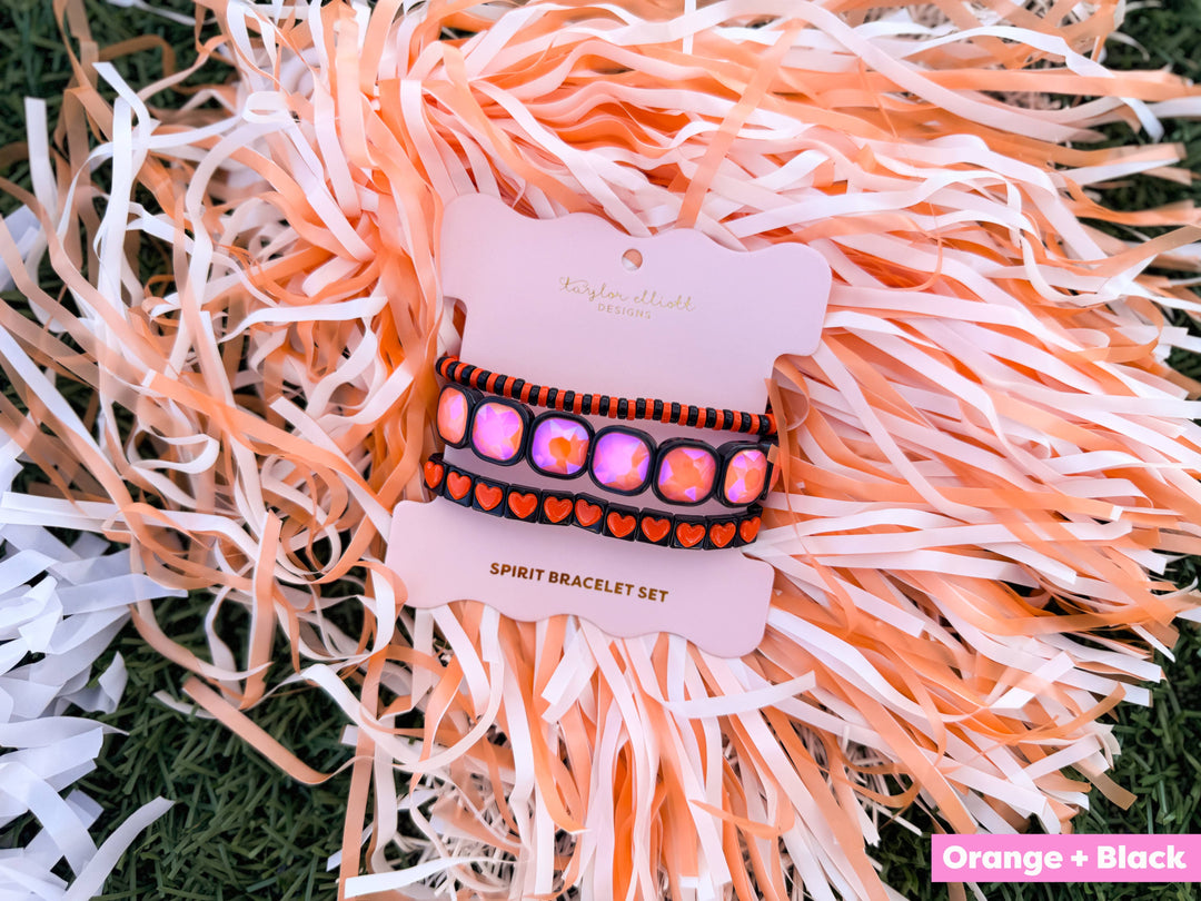 Accessories, Bracelets - Enamel Stretch Bracelets - Team Spirit -3 Pc Set-Asst Colors - Orange + Black - Cultured Cloths Apparel