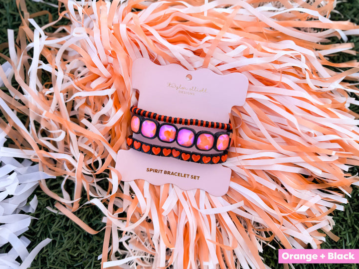 Accessories, Bracelets - Enamel Stretch Bracelets - Team Spirit -3 Pc Set-Asst Colors - Orange + Black - Cultured Cloths Apparel
