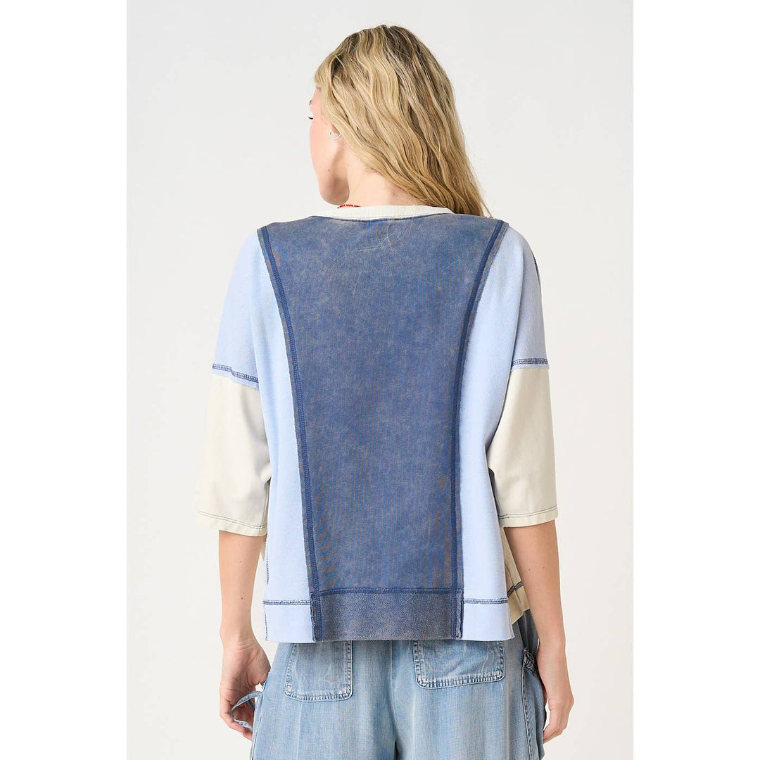 Women's Short Sleeve - MINERAL WASH COLOR BLOCK RELAXED FIT SHORT SLEEVE TOP - - Cultured Cloths Apparel